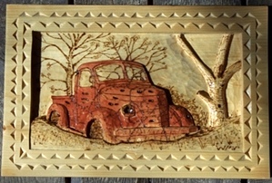 Relief carving of 1939 International Pickup 