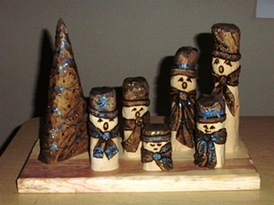 Hand Carved Snowman Family Chorus Extra Snowmen
