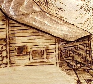 Wood Carving of the Old Barn on Center Drive