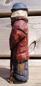 Carved wood Little Guy with Walking Stick