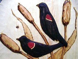 Hand Carved Red Wing Black Birds 