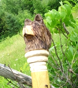 Hand Carved Bear Head Walking Stick