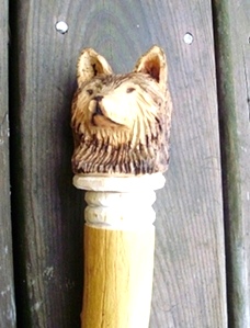 Hand Carved Wolf for Your Walking Stick