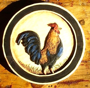 Hand Carves Rooster Medallion