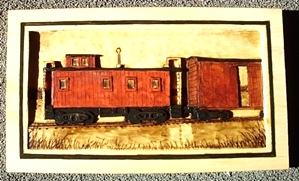 Hand Carved Caboose Relief Carving
