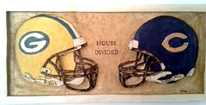  House Divided Greenbay and Chicago Carved Wall Plaque