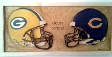  House Divided Greenbay and Chicago Carved Wall Plaque