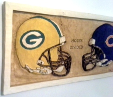  House Divided Greenbay and Chicago Carved Wall Plaque