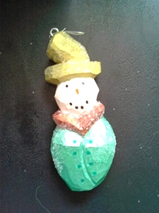 Hand Carved Snowman Ornaments set of 5