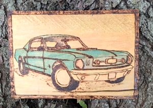 Wood Burned Classic Ford Mustang 