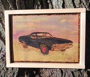 Wood Burned Wall Art Classic Cars